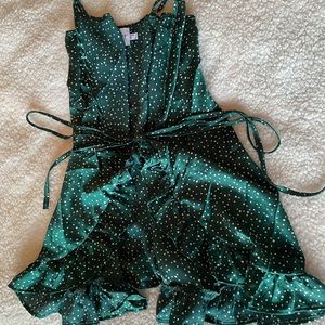 PRINCESS POLLY Caesura Mini wrap dress green polka dot